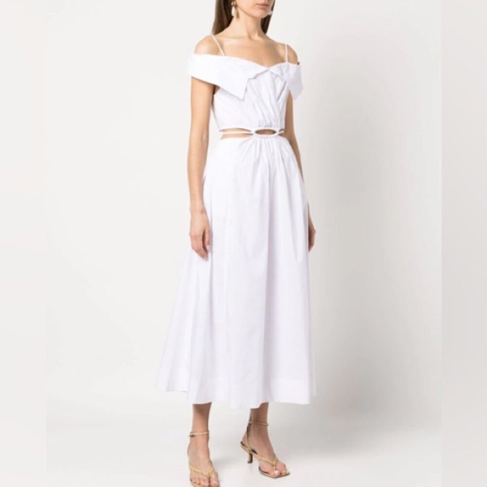 Jonathan Simkhai Ansley Poplin Off-The-Shoulder Cutout A-Line Midi Dress-size XS